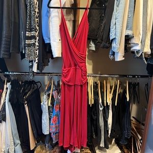 BCBGMaxAzaria Red V-Neck Midi Dress, Size S